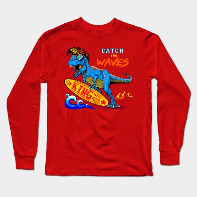 surfer king dino t rex Long Sleeve T-Shirt by hayr pictures